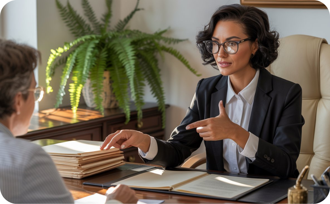 Notary answering client questions about notarization