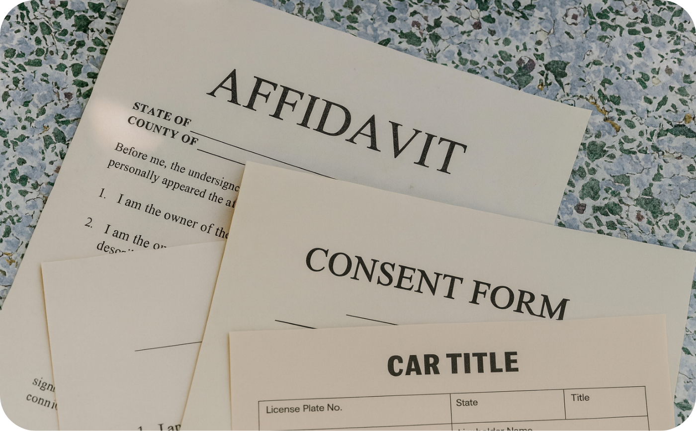 Stack of Florida notarized forms including affidavit and consent form