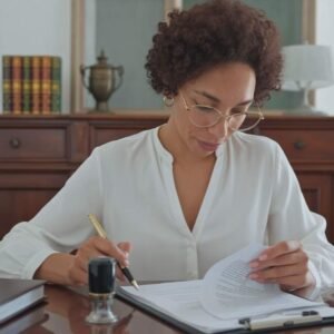 Florida notary reviewing a document carefully before completing a notarization