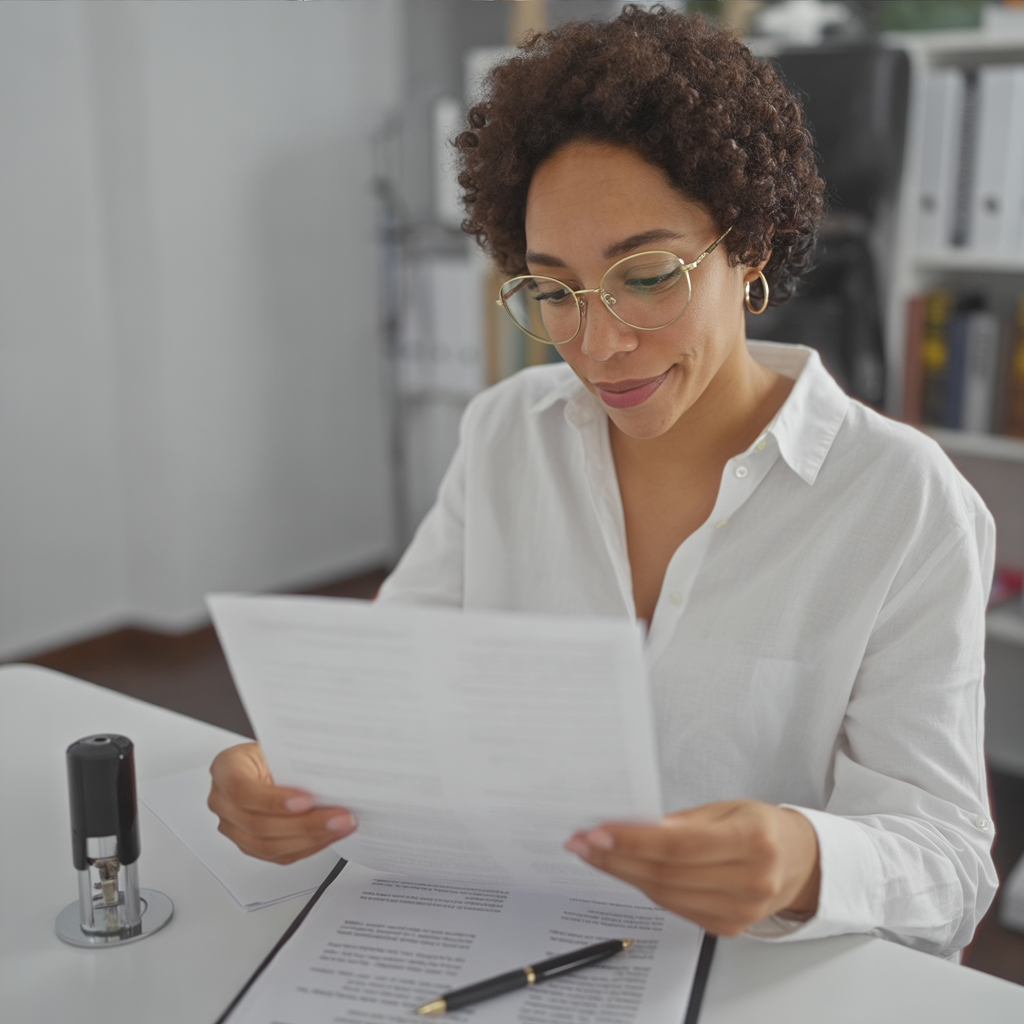 Florida notary reviewing documents carefully before completing a notarization